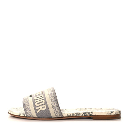 Christian Dior Canvas Toile De Jouy Embroidered Dway Flat Slide Sandals 35.5 Light Grey 1 of 9