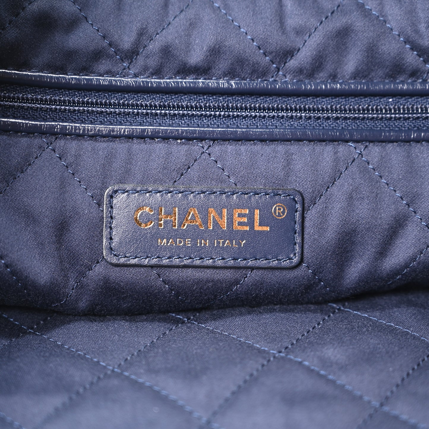 Shiny Calfskin Quilted Small Chanel 22 Navy