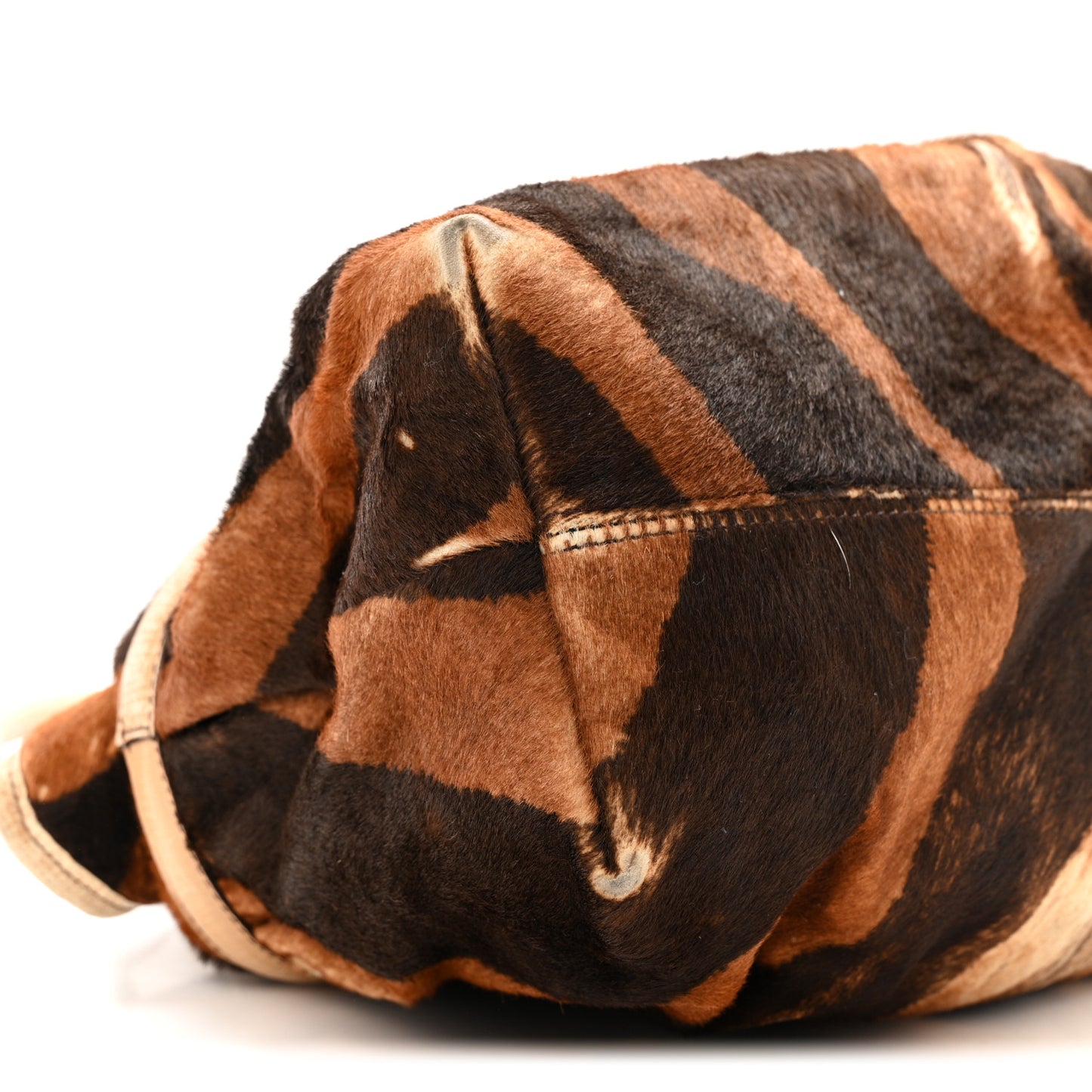 Calf Hair Zebra Print Chef Shopper Tote  White Brown