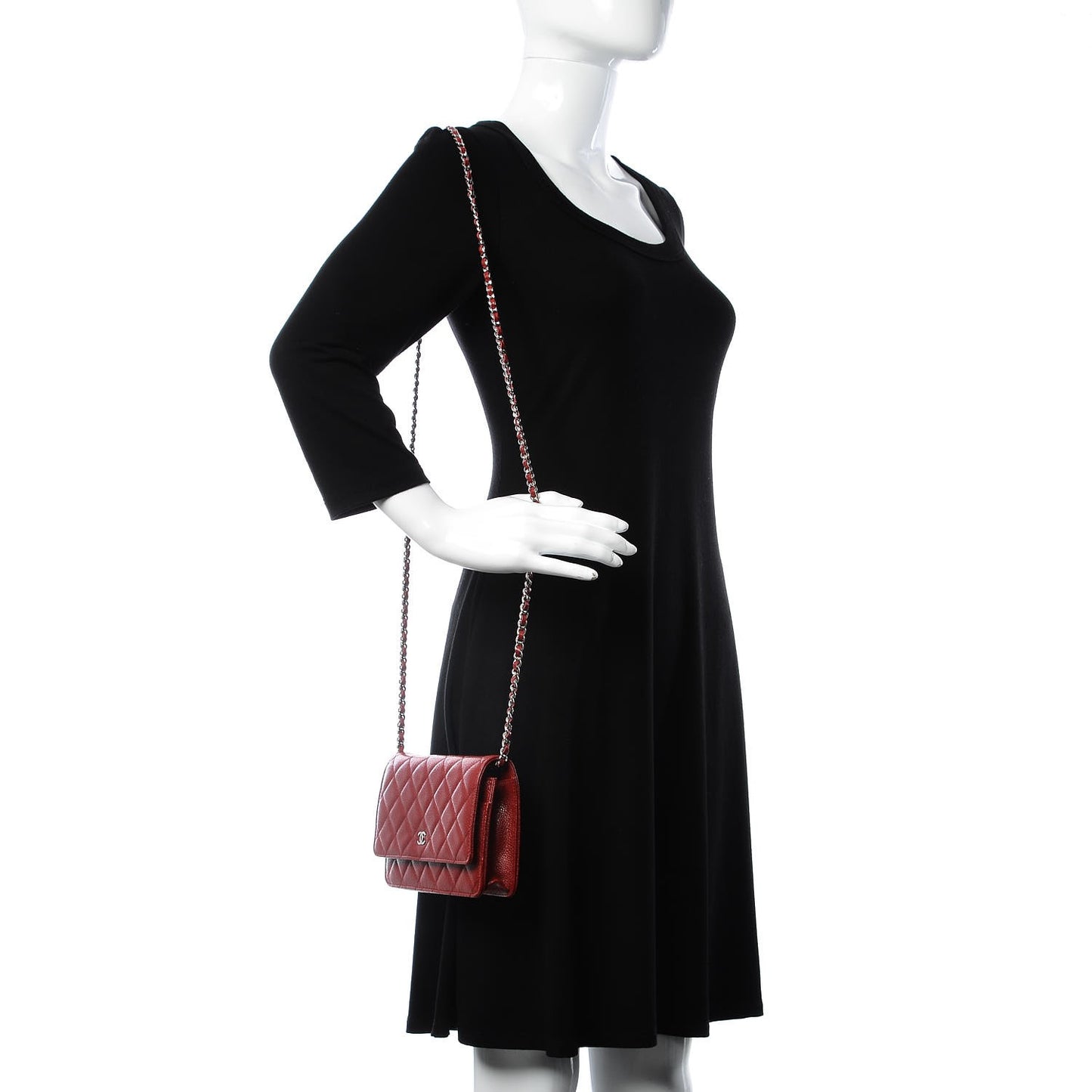 Caviar Quilted Wallet on Chain WOC Red