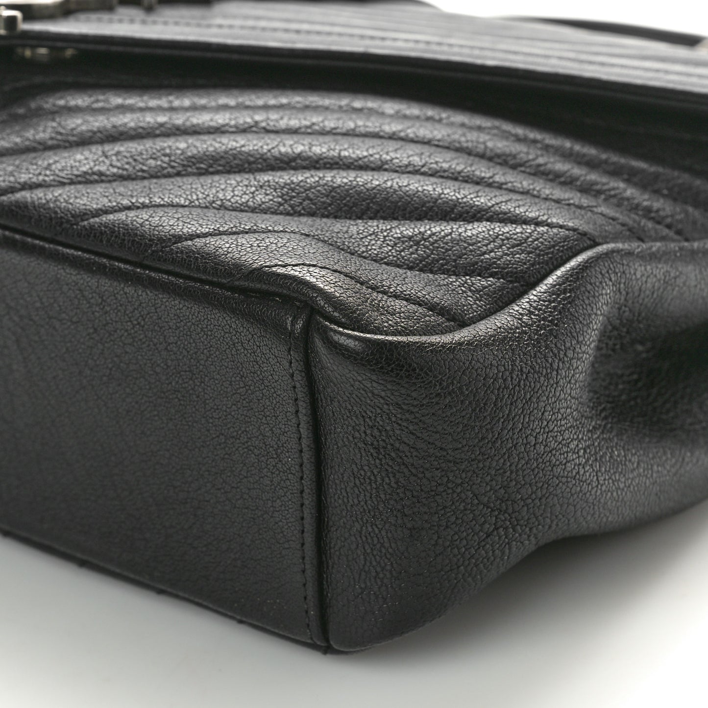 Sheepskin Matelasse Chevron Monogram Large College Satchel Black Tulip