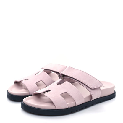 Hermes Suede Goatskin Womens Chypre Sandals 36 Rose Porcelaine 3 of 8