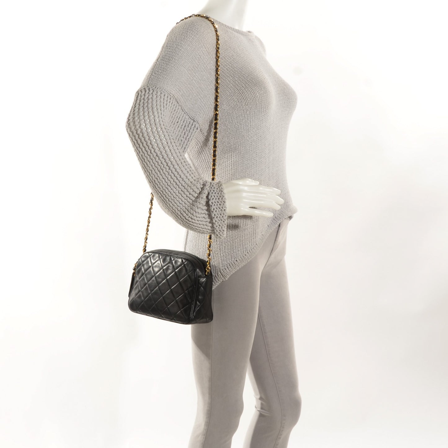 Lambskin Quilted Shoulder Bag Black