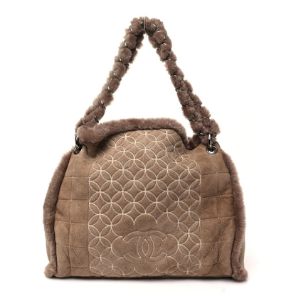 Chanel Shearling Suede Stiched CC Tote Dark Brown 1 of 11