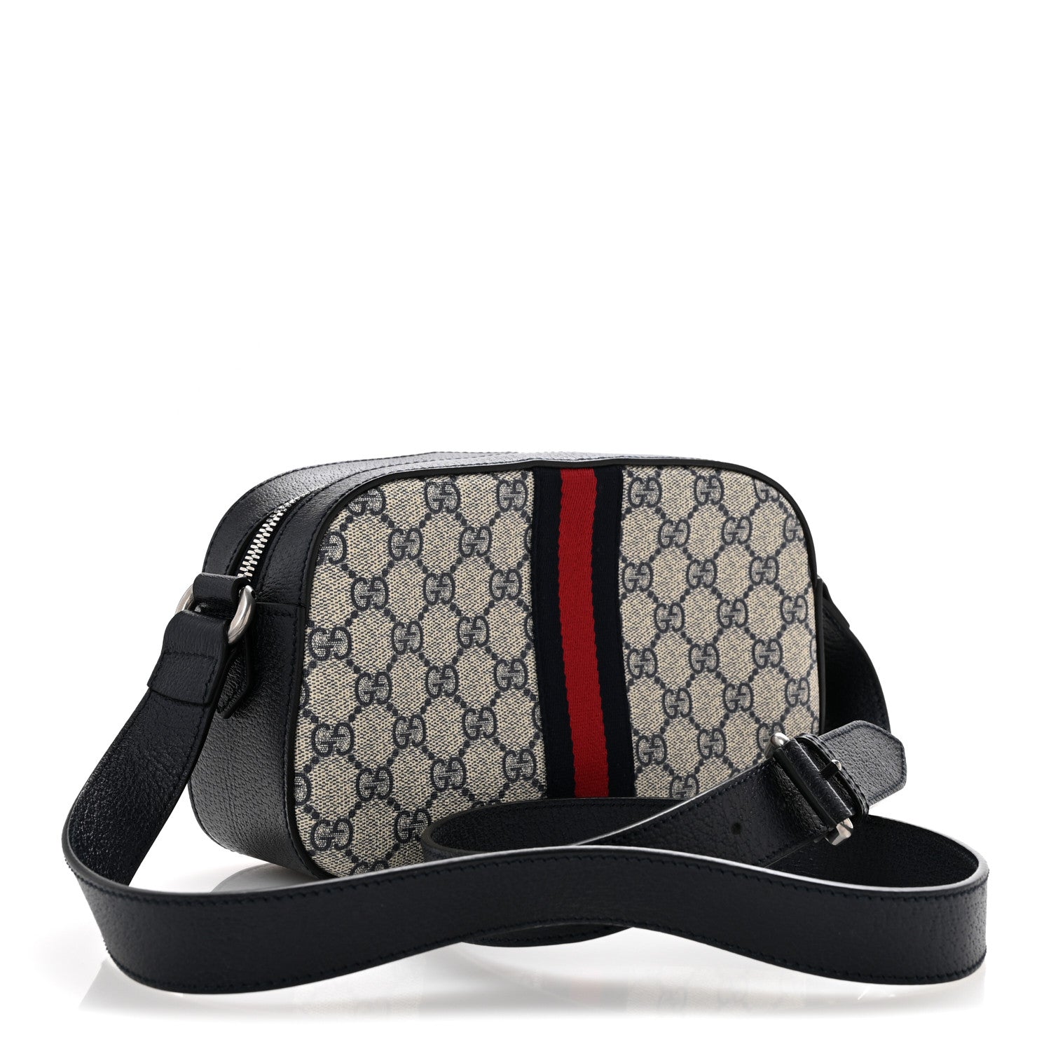 Gucci GG Supreme Monogram Textured Dollar Calfskin Web Small Ophidia Camera Bag Beige Blue 3 of 10