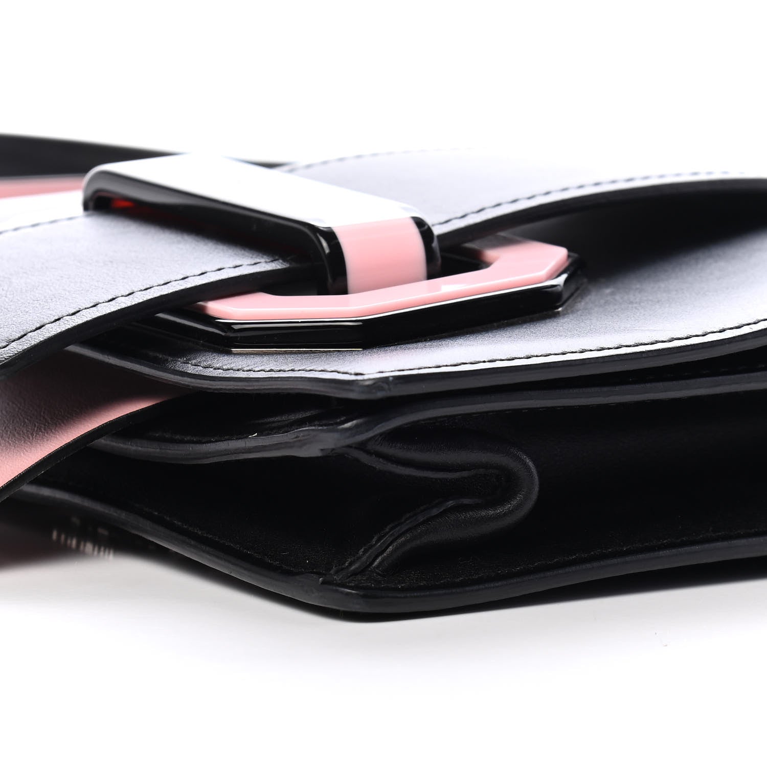 Prada City Calf Plex Ribbon Bag Black Rosa 8 of 9