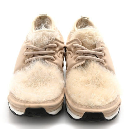 Chanel Stretched Fabric Satin CC Womens Sneakers 37.5 Light Beige 3 of 8