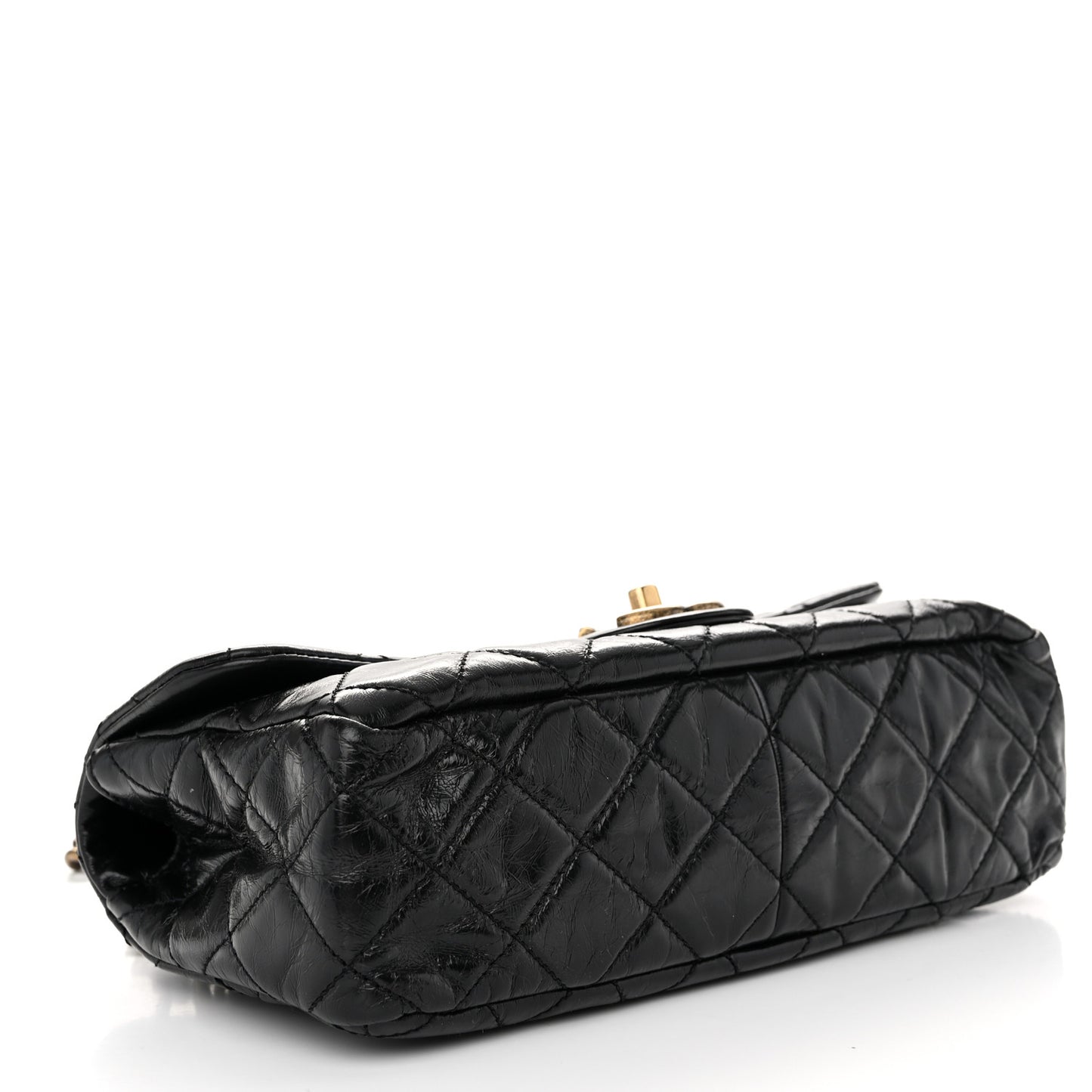 Glazed Calfskin Quilted Small Castle Rock Flap Black Burgundy