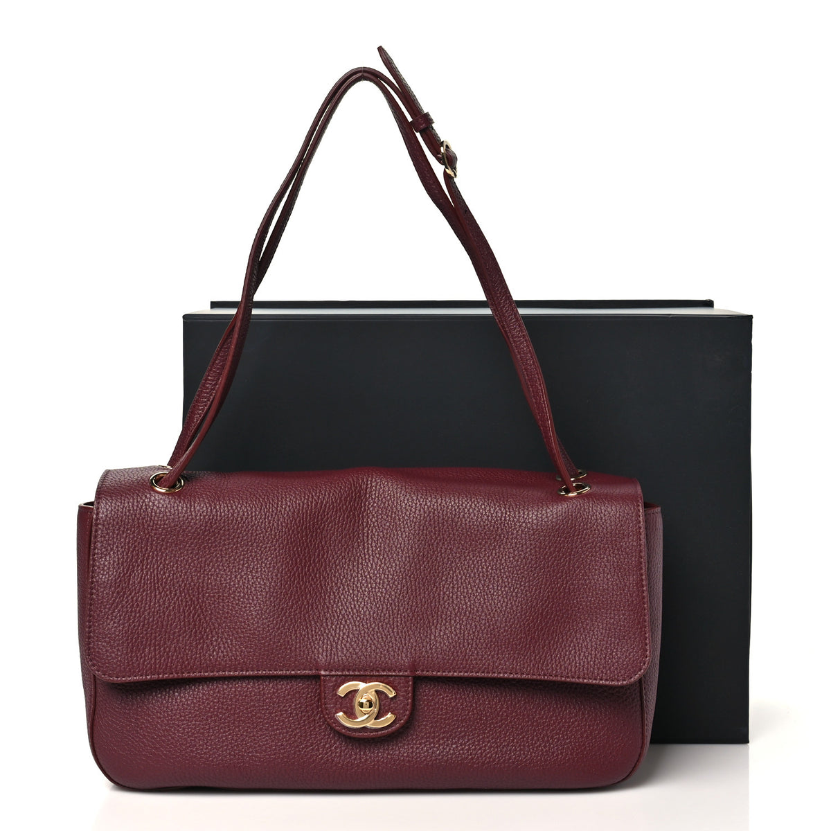 Grained Calfskin Small Souplissimo Maxi Flap Burgundy