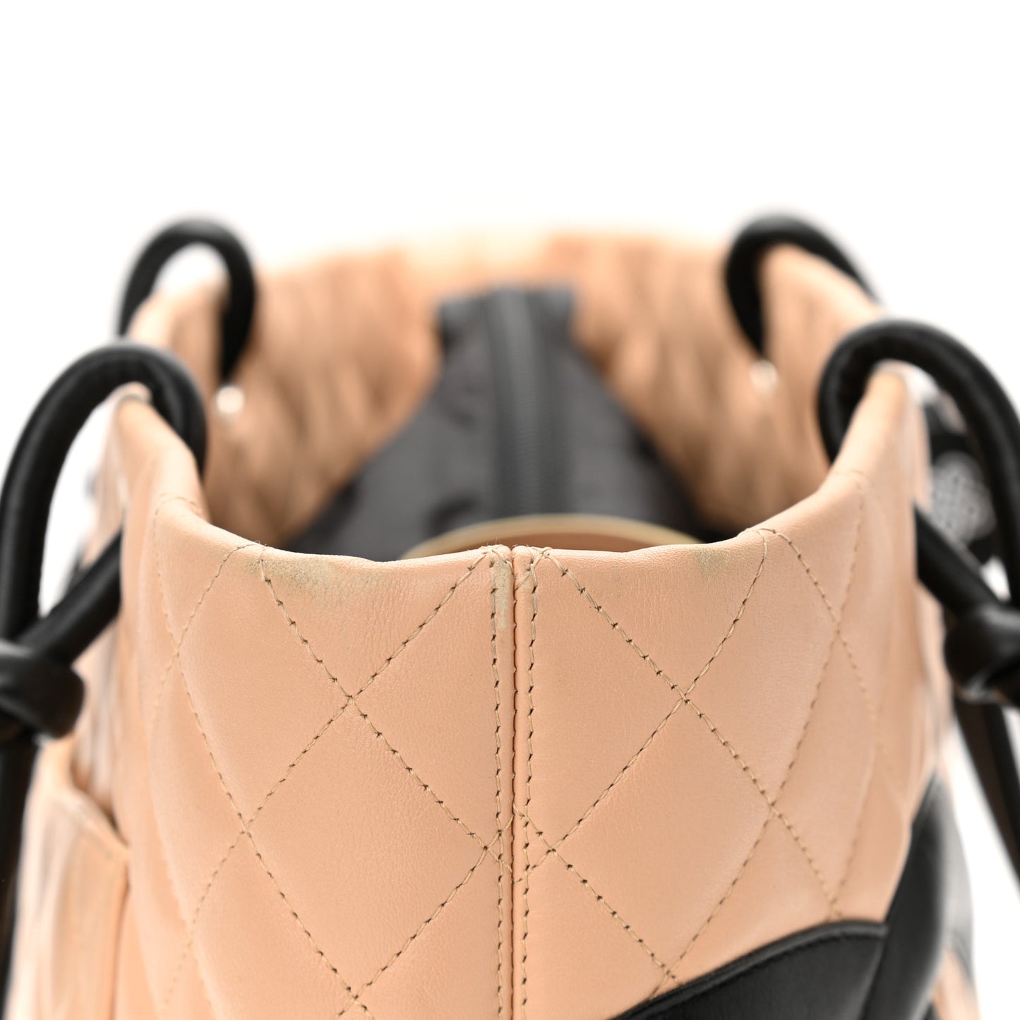 Calfskin Quilted Large Cambon Tote Beige Black