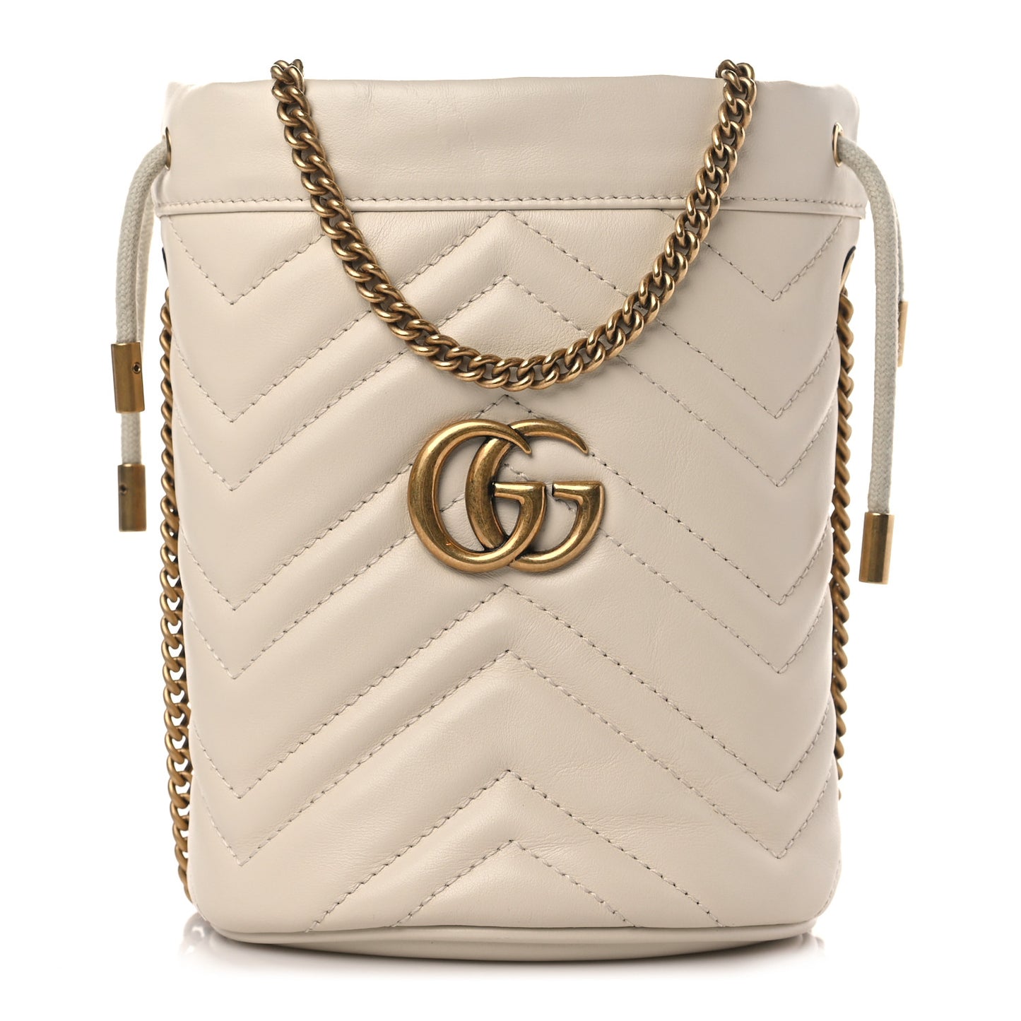 Calfskin Matelasse Mini GG Marmont 2.0 Bucket Bag White