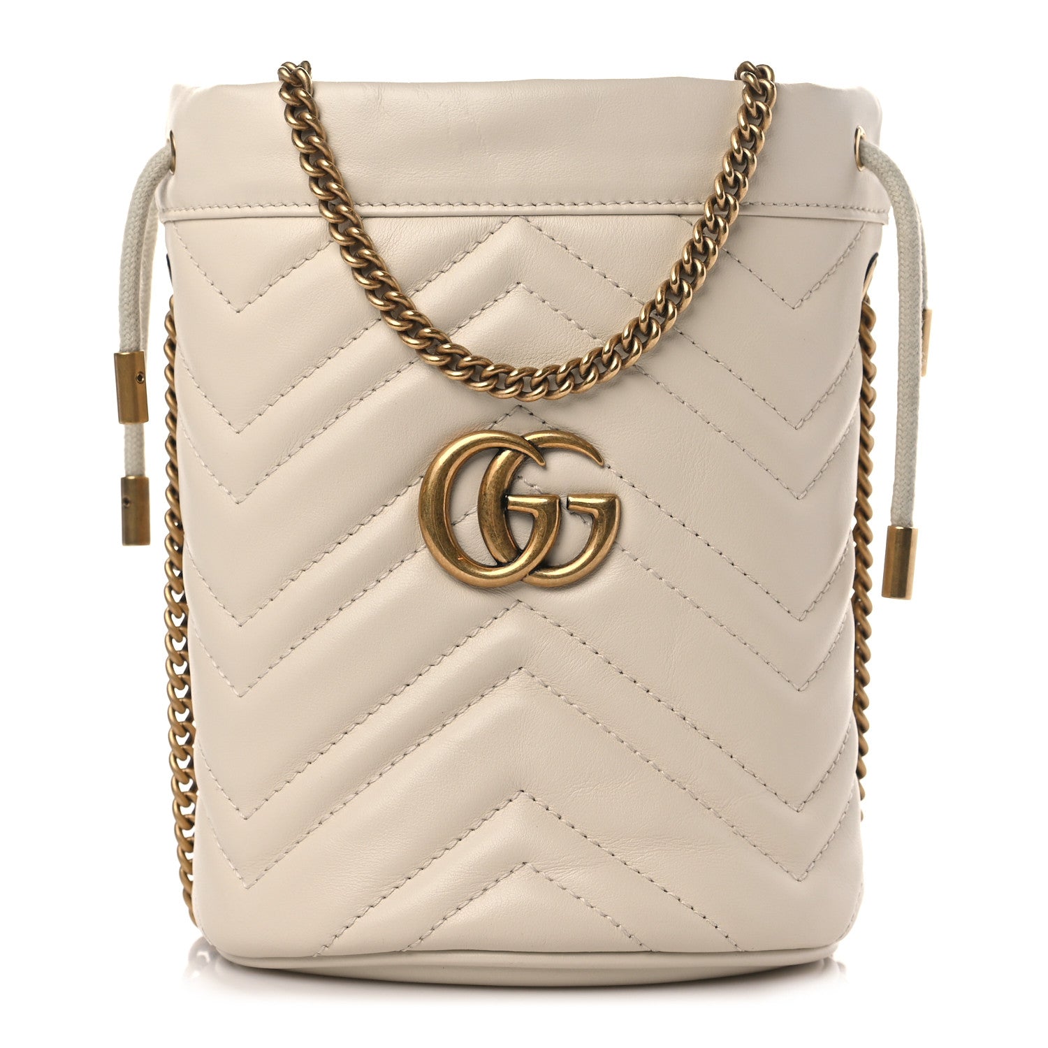Gucci Calfskin Matelasse Mini GG Marmont 2.0 Bucket Bag White 1 of 10
