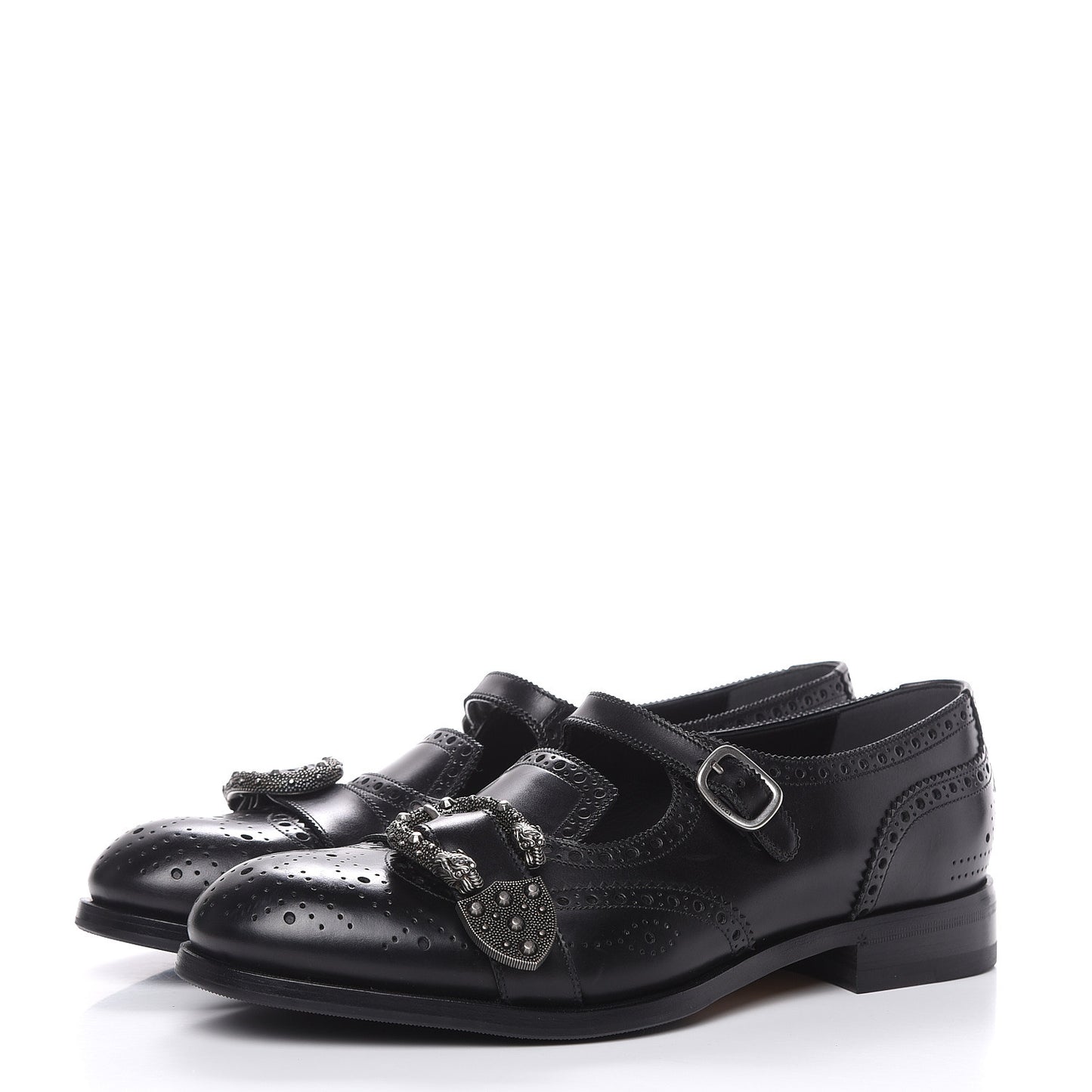 Calfskin Bee Embroidered Mens Queercore Brogue Wingtip Monk Strap Loafers 10.5 Black