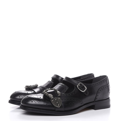 Gucci Calfskin Bee Embroidered Mens Queercore Brogue Wingtip Monk Strap Loafers 10.5 Black 3 of 14