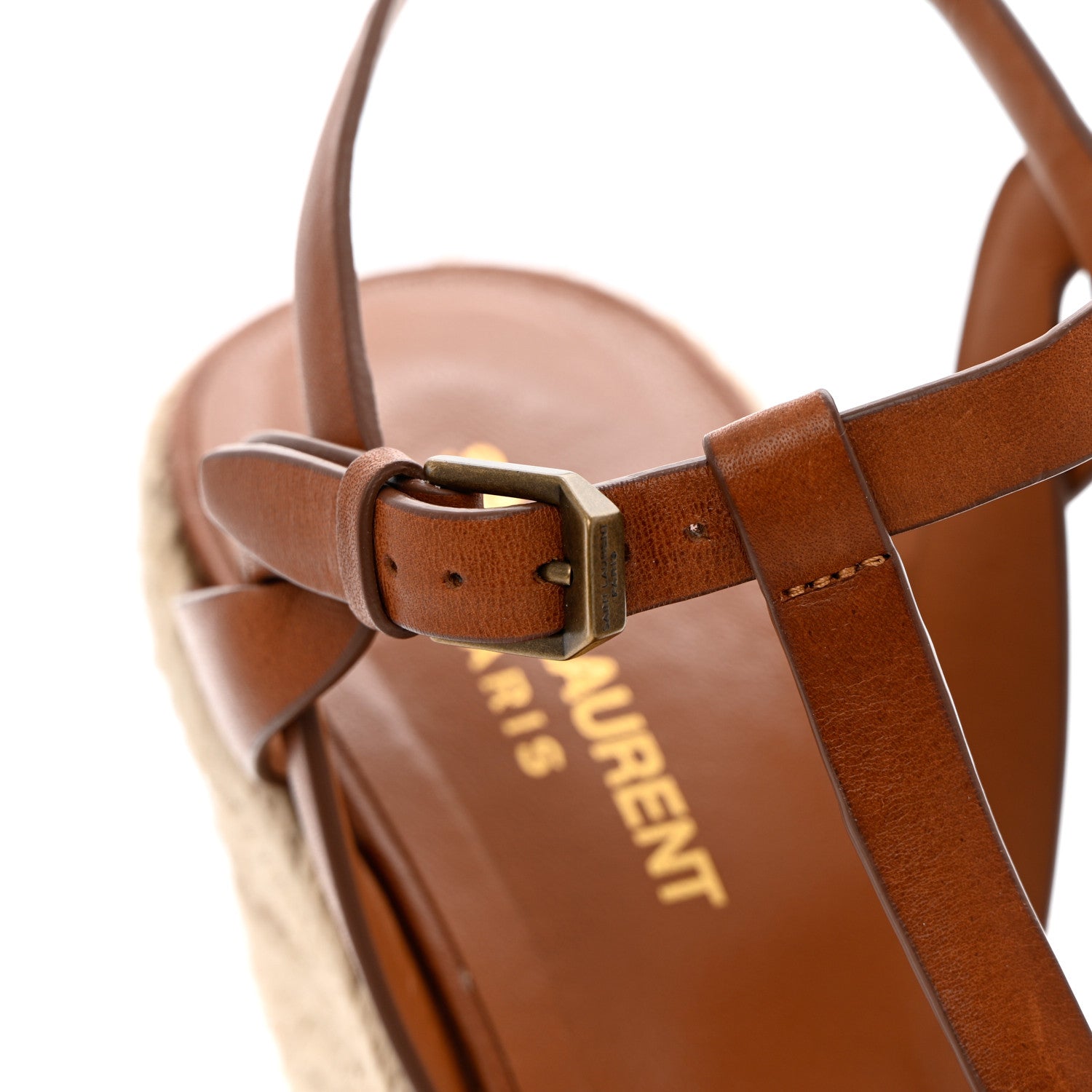 Saint Laurent Calfskin 85 Platform Espadrille Wedge Sandals 38 Brown 11 of 17