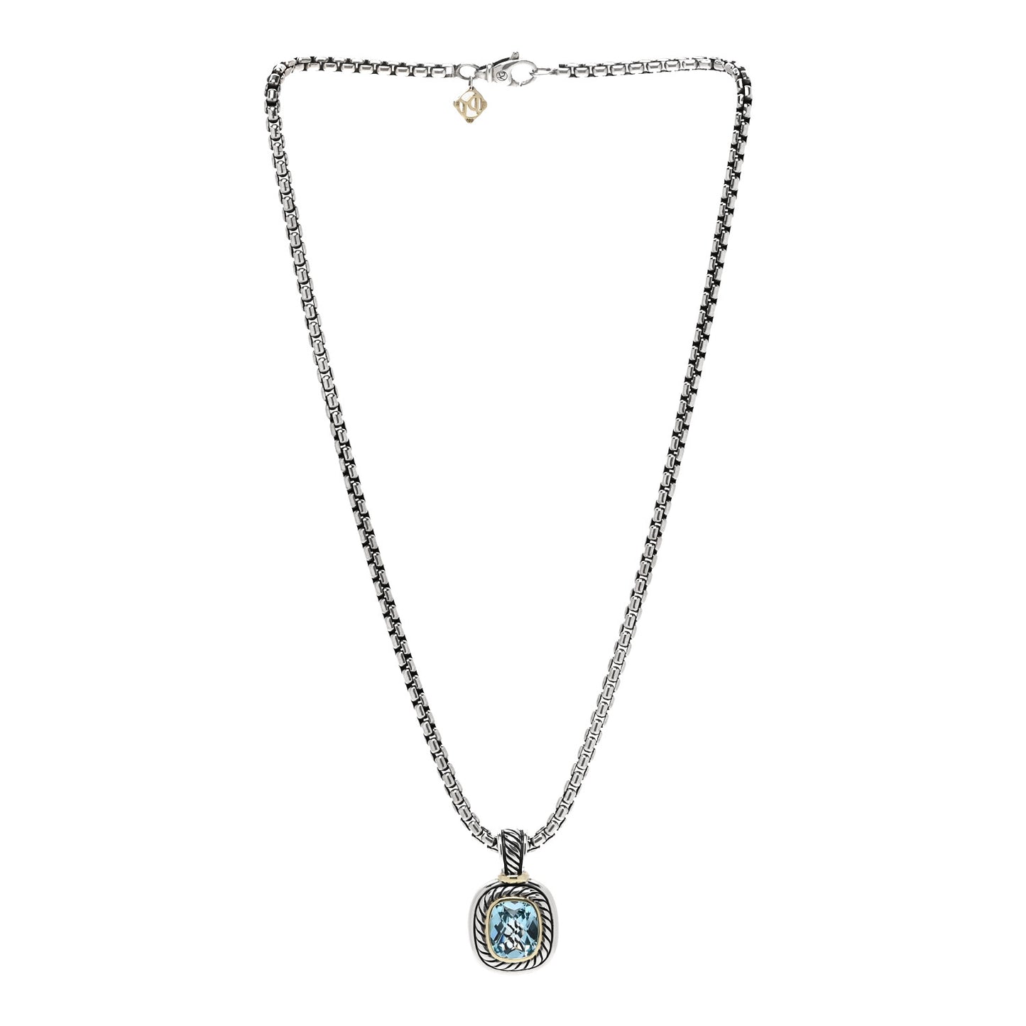 Sterling Silver 14K Yellow Gold Blue Topaz 12mm Albion Pendant Box Chain Necklace
