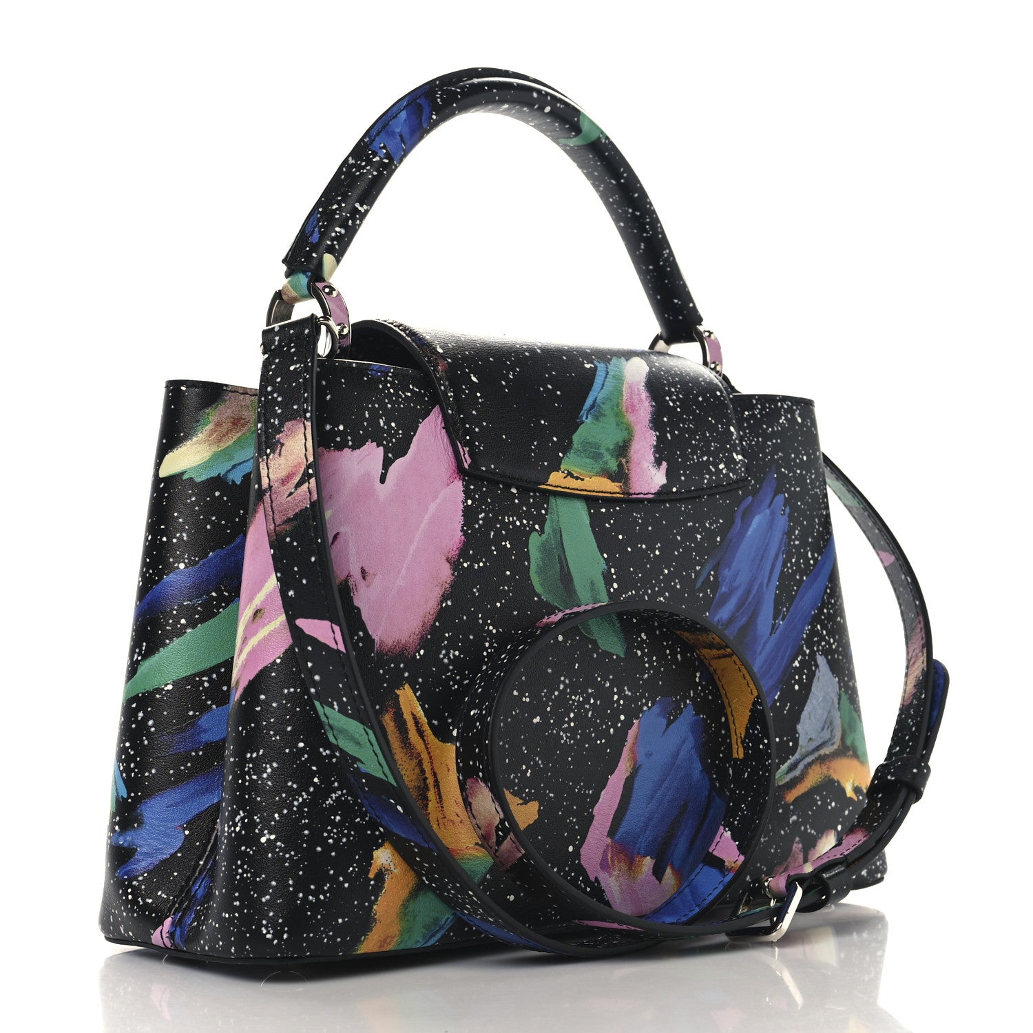 Louis Vuitton Calfskin Splash Print Capucines PM Black 2 of 8