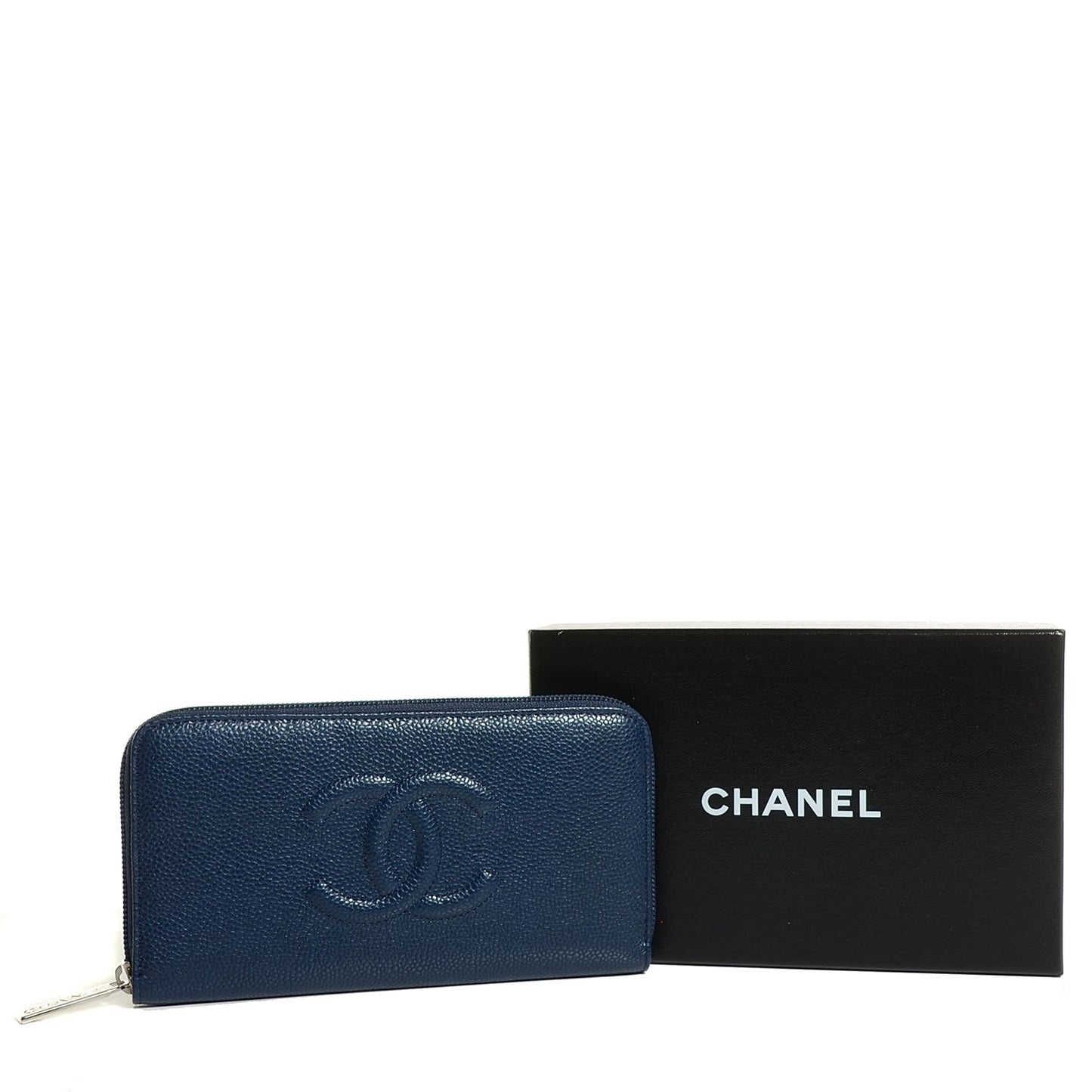 Caviar Large Timeless CC Zip Around Wallet Navy Blue