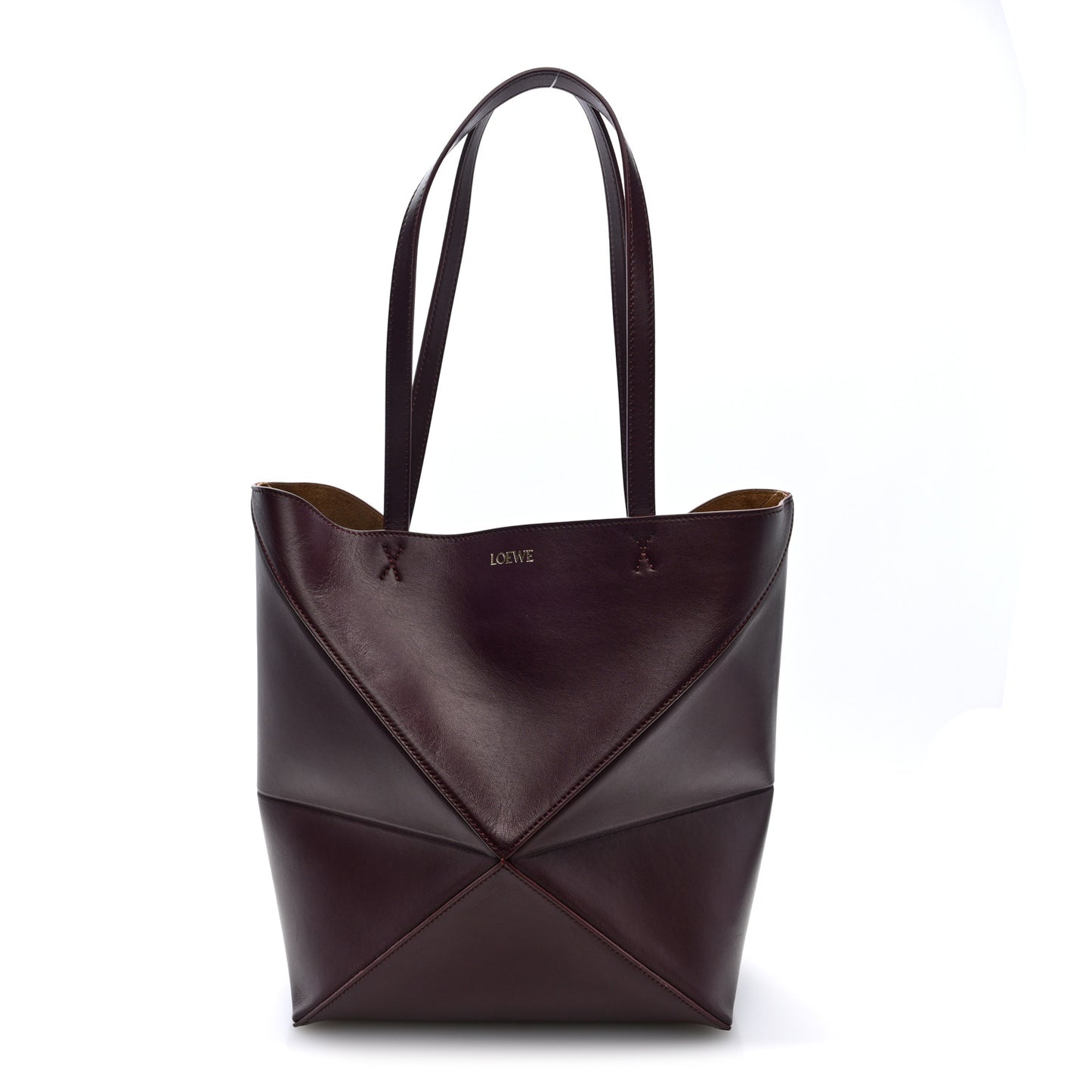 Shiny Calfskin Medium Puzzle Fold Tote Dark Burgundy