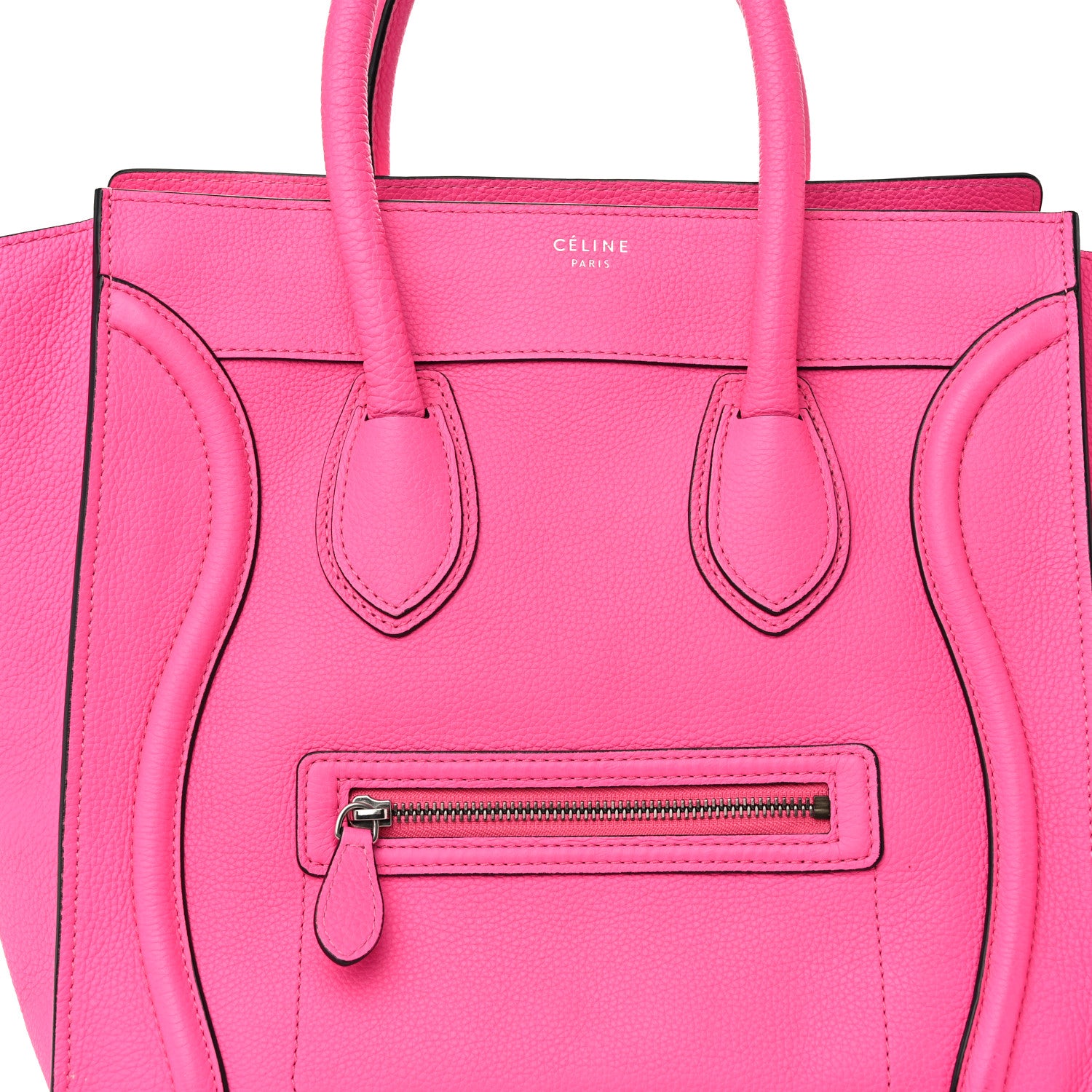 Celine Drummed Calfskin Mini Luggage Fluo Pink 7 of 9