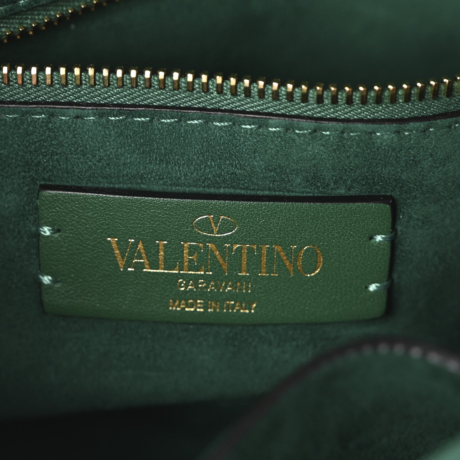 Valentino Garavani Crystal Suede Enamel Medium Roman Stud Shoulder Bag Green 6 of 9