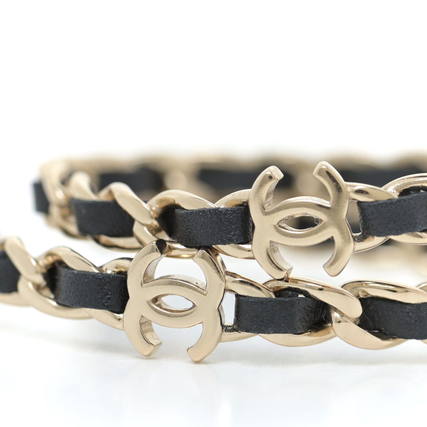 Lambskin CC Chain Hoop Earrings Gold Black