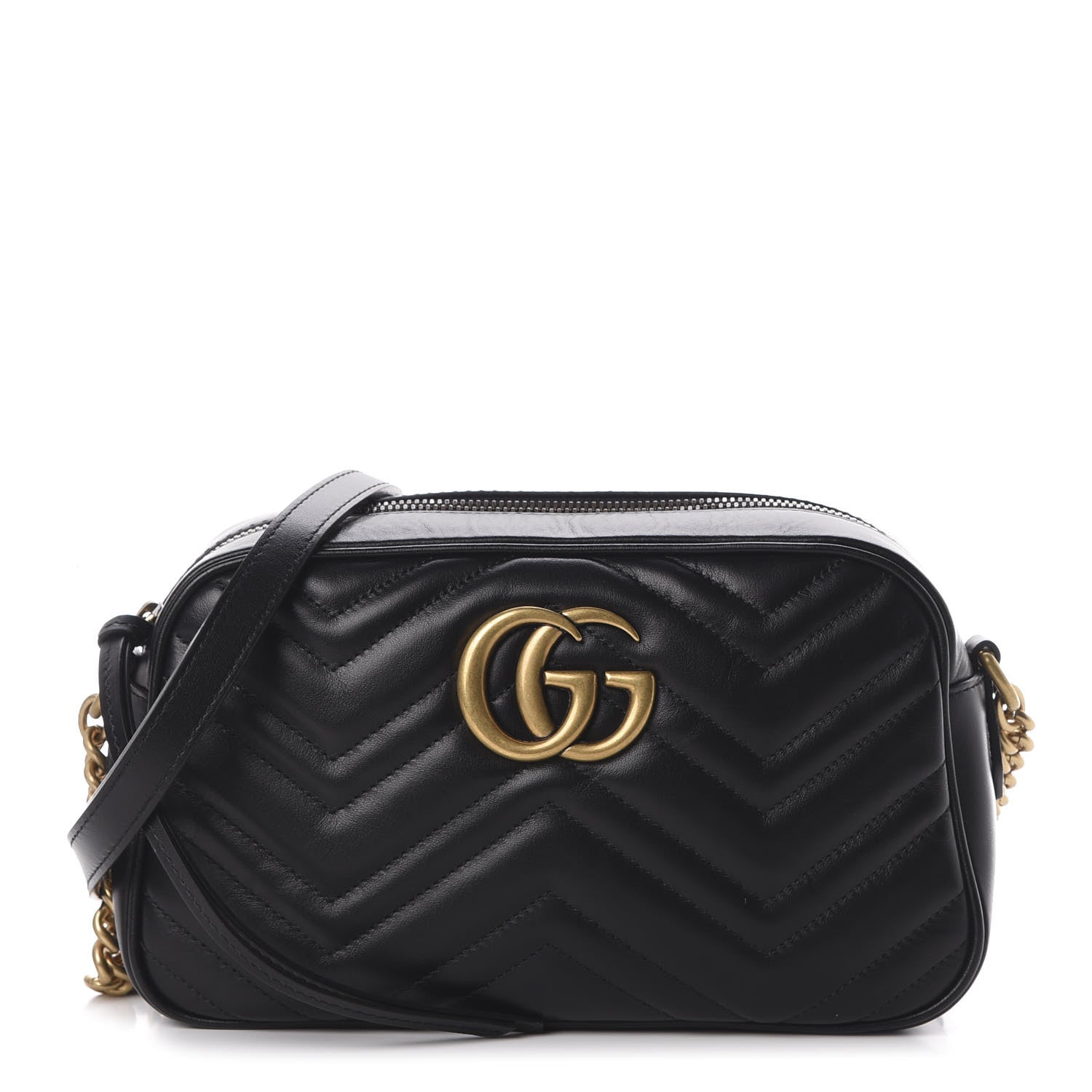 Gucci Calfskin Matelasse Small GG Marmont Chain Shoulder Bag Black 1 of 13