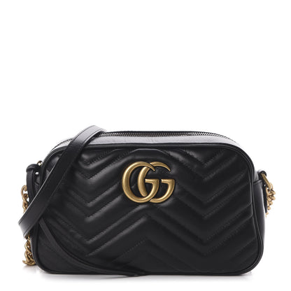 Gucci Calfskin Matelasse Small GG Marmont Chain Shoulder Bag Black 1 of 13