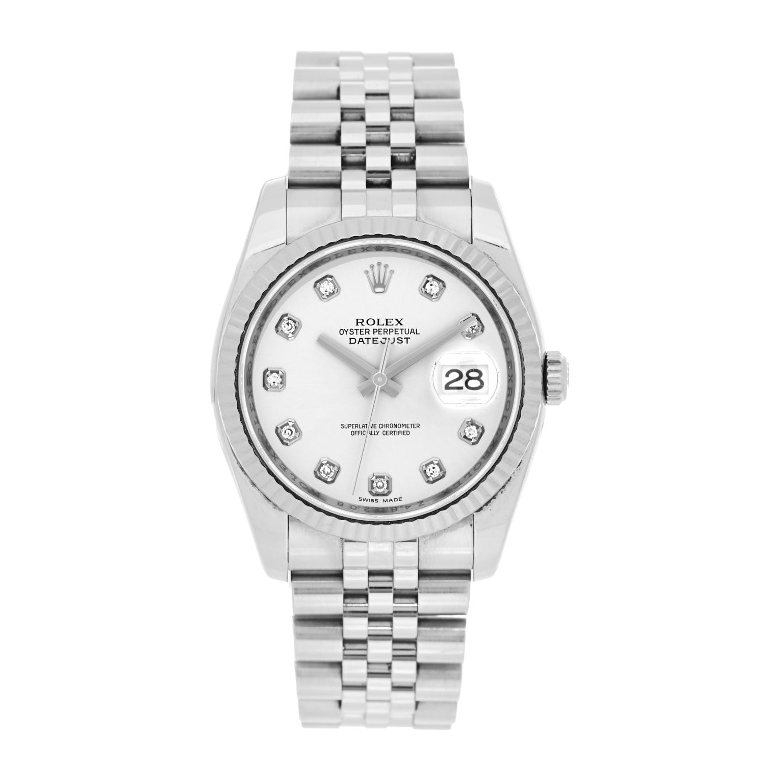 Rolex Stainless Steel 18K White Gold Diamond 36mm Oyster Perpetual Datejust Watch Silver 116234 1 of 4