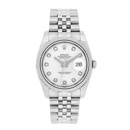 Rolex Stainless Steel 18K White Gold Diamond 36mm Oyster Perpetual Datejust Watch Silver 116234 1 of 4