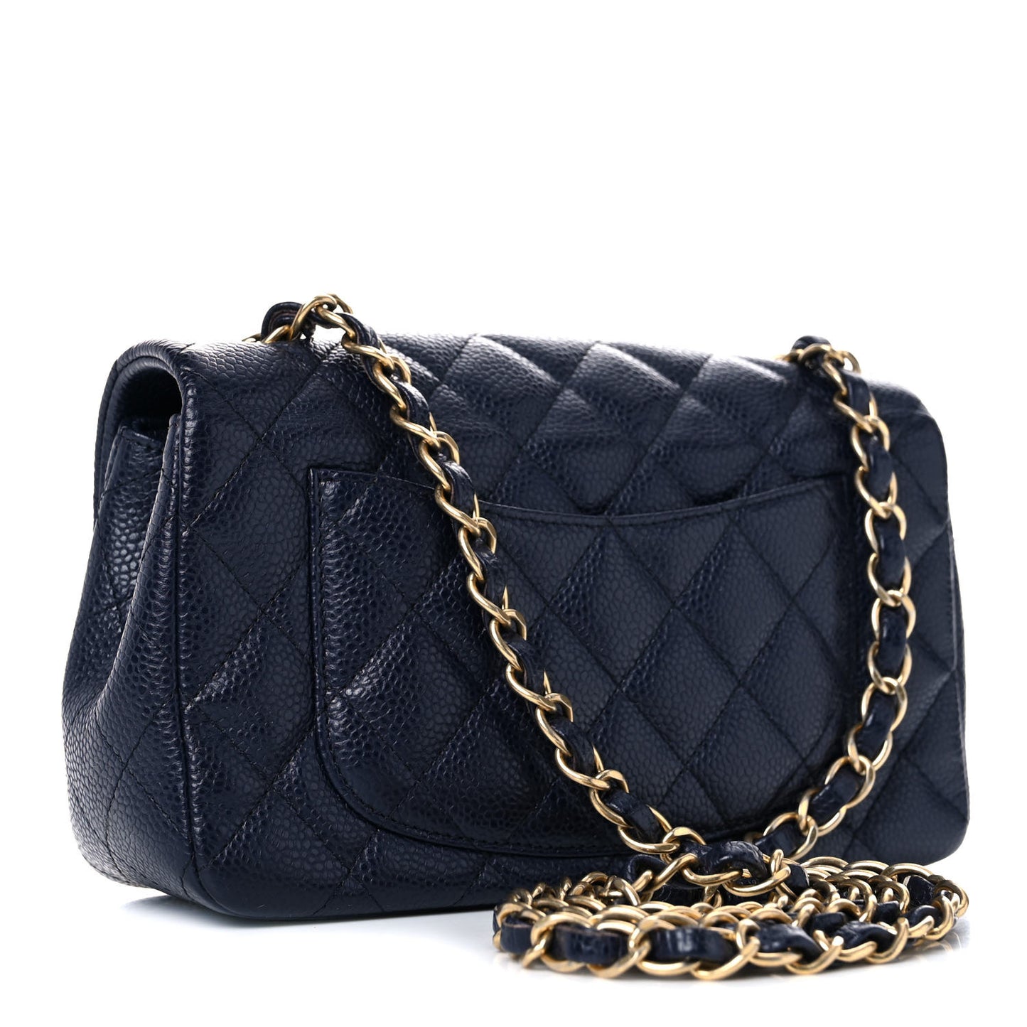 Caviar Quilted Mini Rectangular Flap Navy