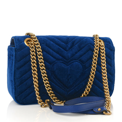 Gucci Velvet Matelasse Small GG Marmont Shoulder Bag Cobalt Blue 3 of 9