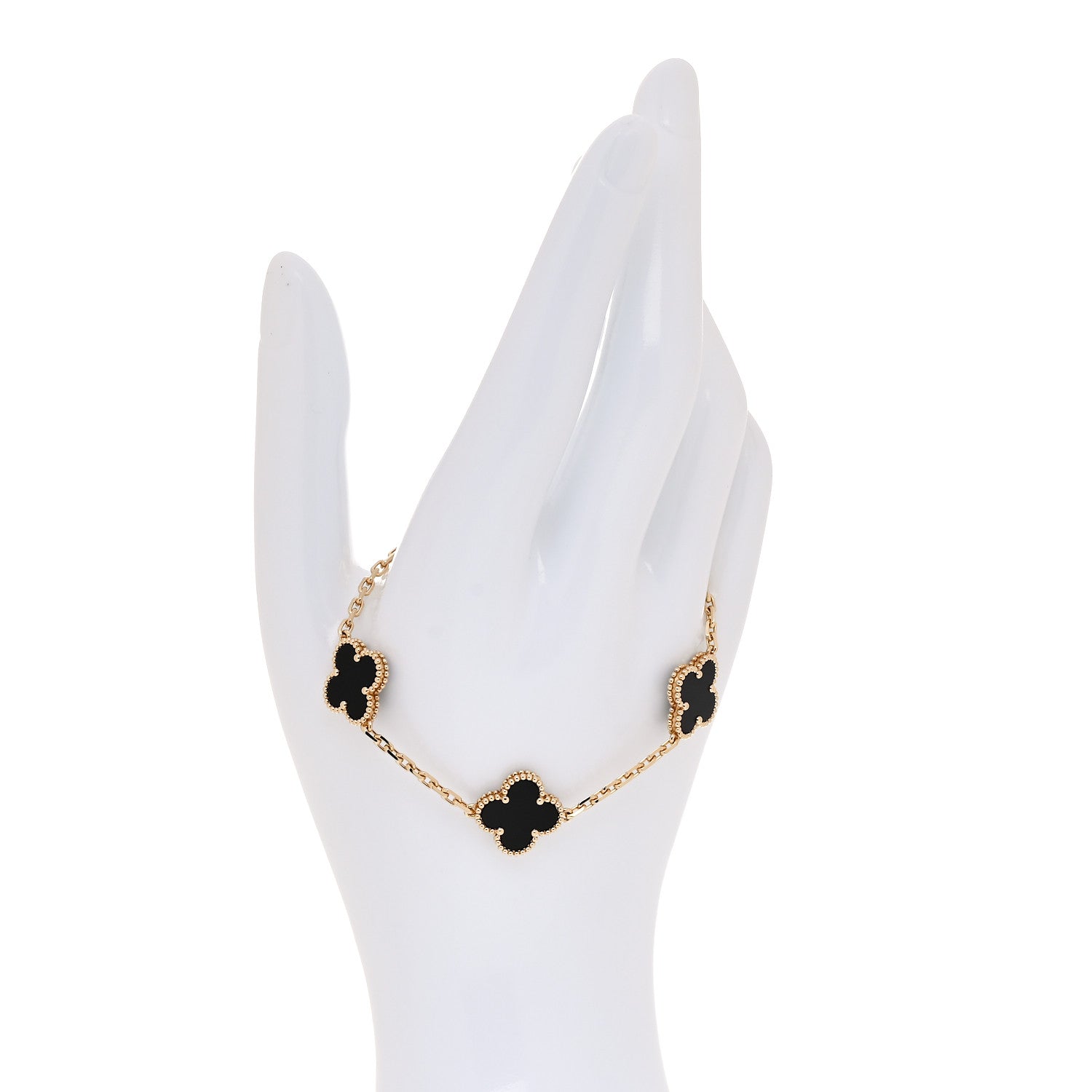 Van Cleef & Arpels 18K Yellow Gold Black Onyx 5 Motifs Vintage Alhambra Bracelet 2 of 7