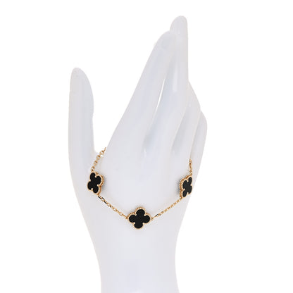 Van Cleef & Arpels 18K Yellow Gold Black Onyx 5 Motifs Vintage Alhambra Bracelet 2 of 7