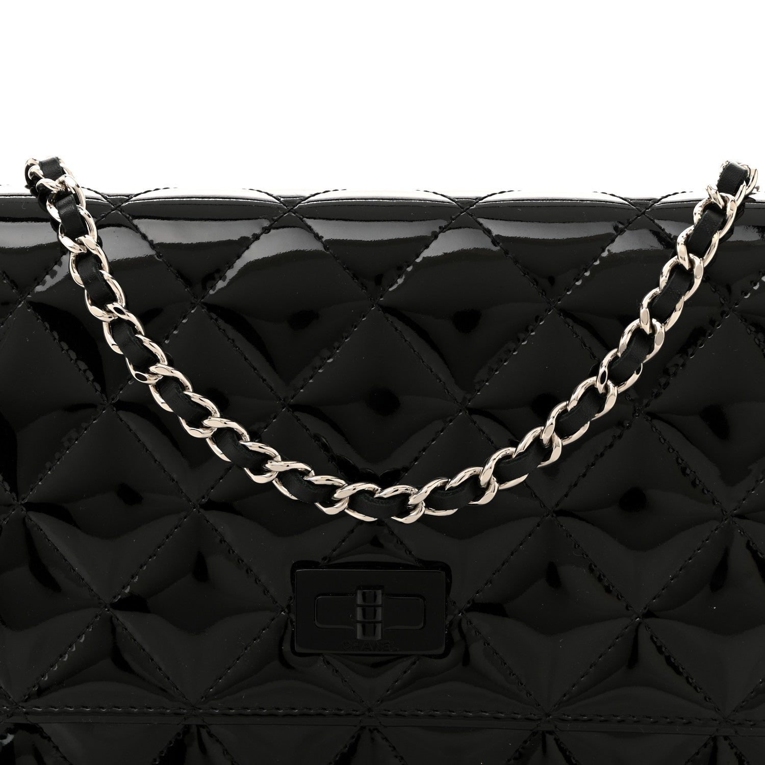 Chanel Patent Calfskin Quilted Reissue Wallet On Chain WOC So Black 9 of 12