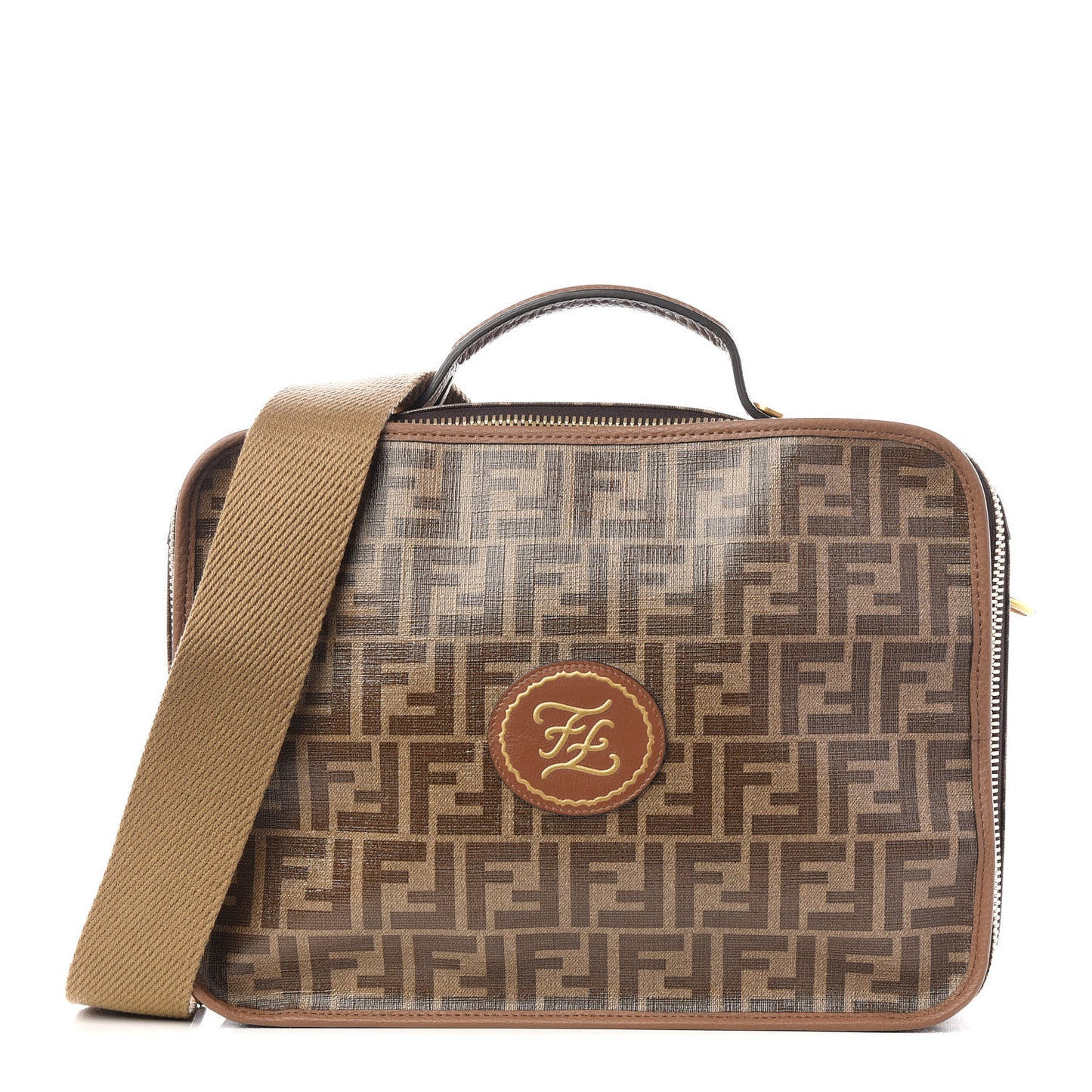 Glazed Fabric FF 1974 Karligraphy Small Travel Bag Mogano Panna