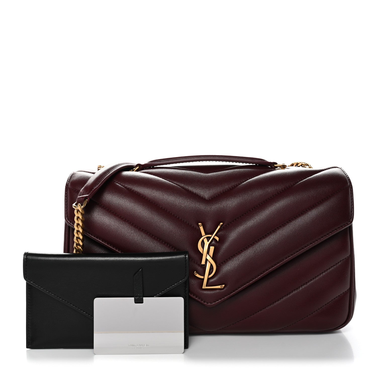 Saint Laurent Lambskin Chevron Quilted Medium LouLou Rouge Cabernet 3 of 11
