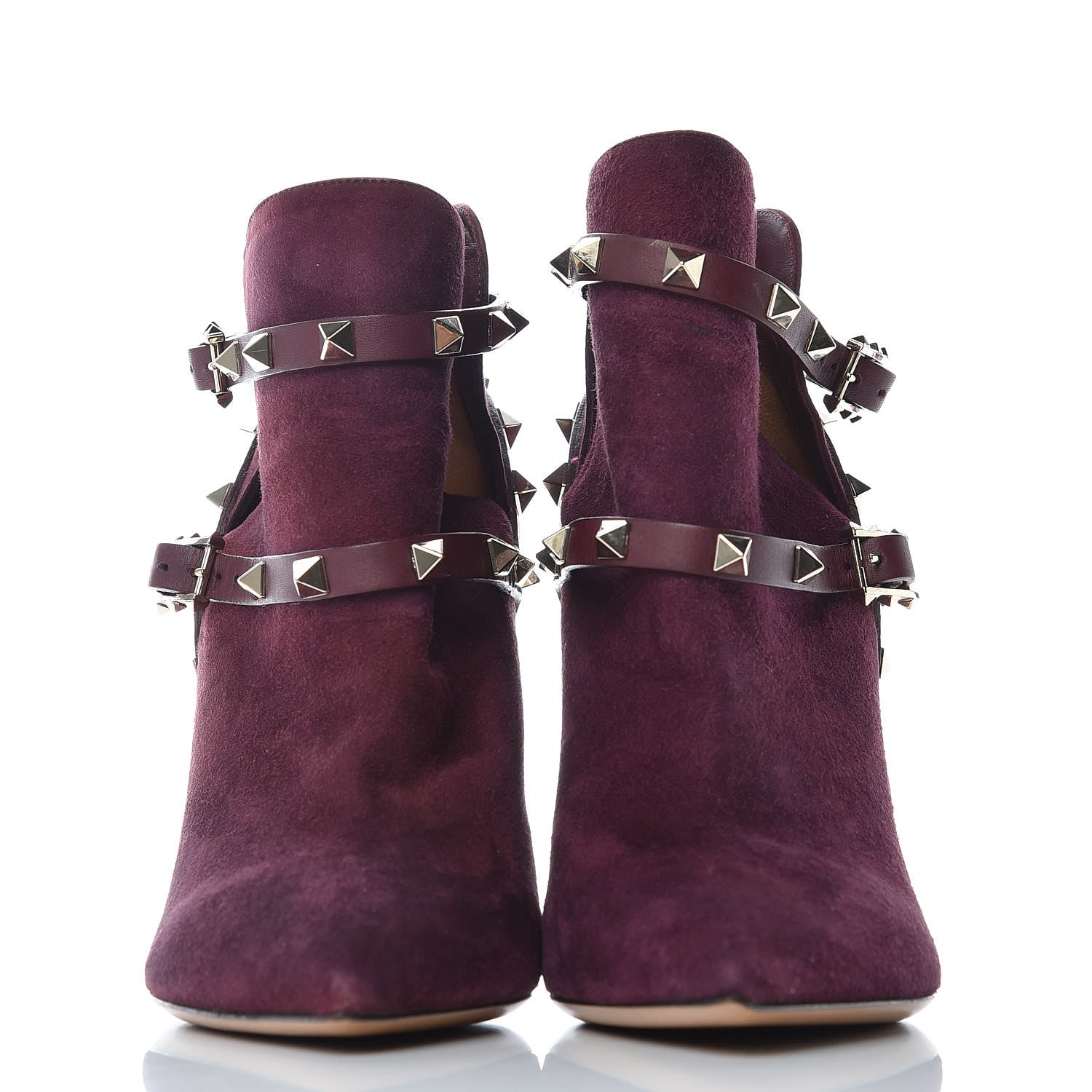 Valentino Garavani Suede Rockstud Double Buckle 100mm Ankle Boots 37.5 Rubin 2 of 7
