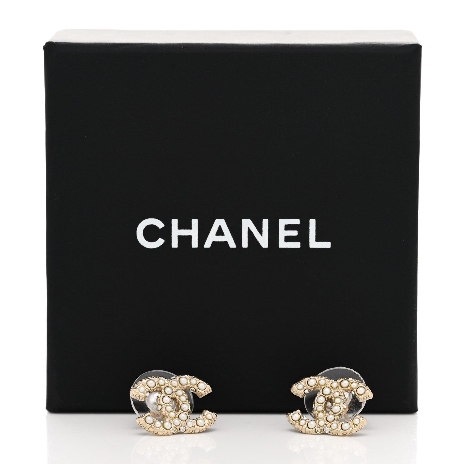 Chanel Metal Graduated Pearl Crystal CC Earrings Light Gold 5 of 5