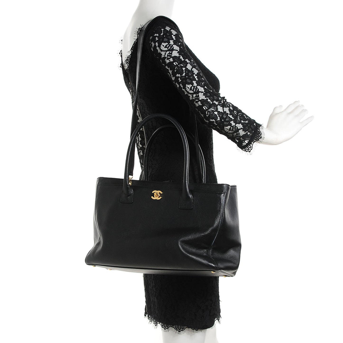 Calfskin Cerf Executive Shopper Tote Black