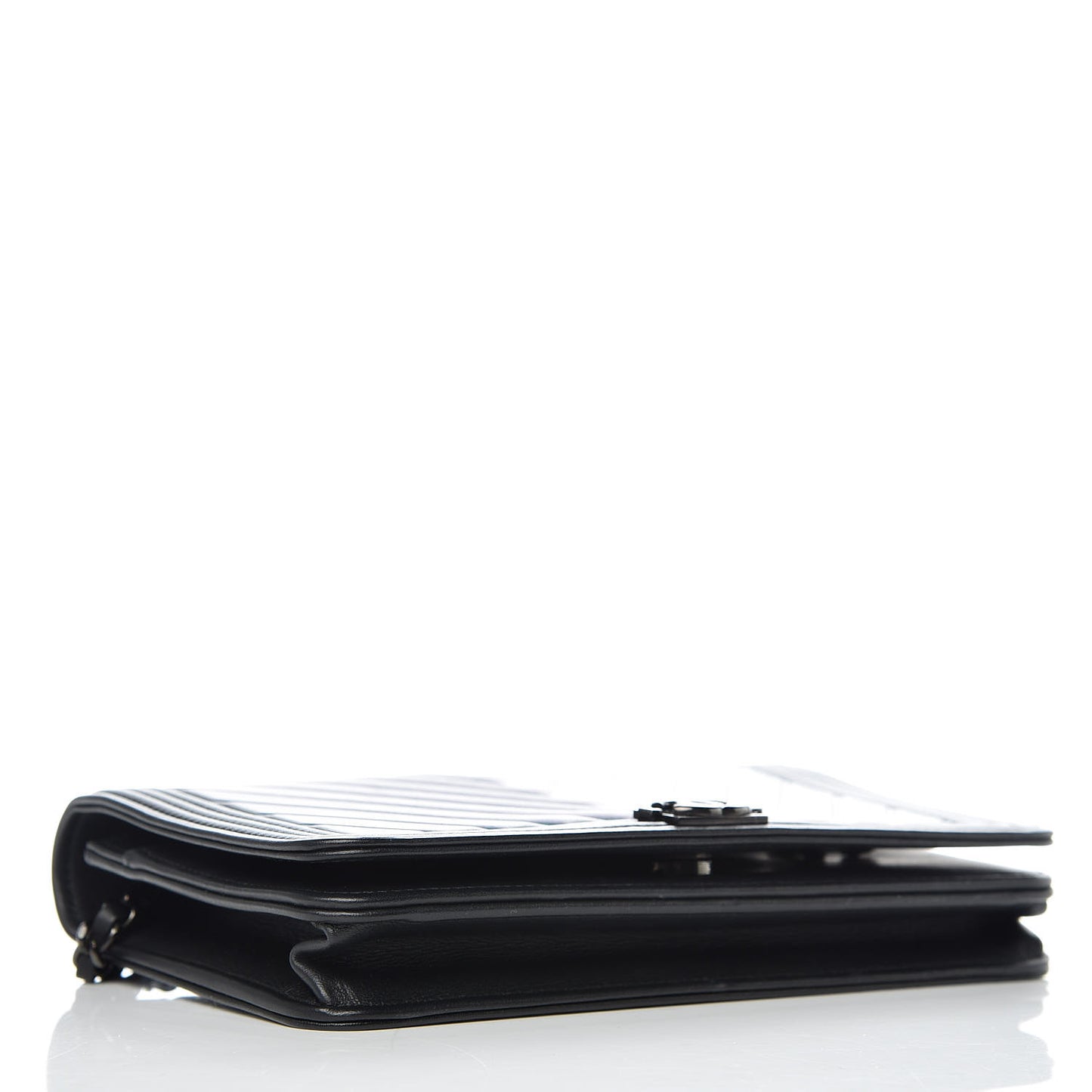 Calfskin Painted Chevron Embossed Boy Wallet On Chain WOC Black
