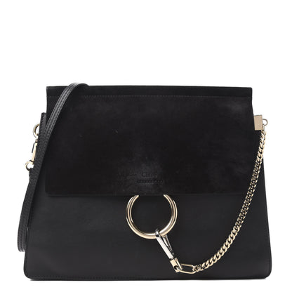 Chloe Suede Calfskin Medium Faye Shoulder Bag Black 1 of 9