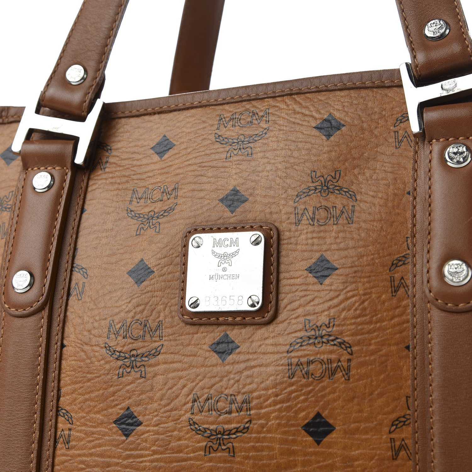 MCM Visetos Shopping Tote Cognac 9 of 10