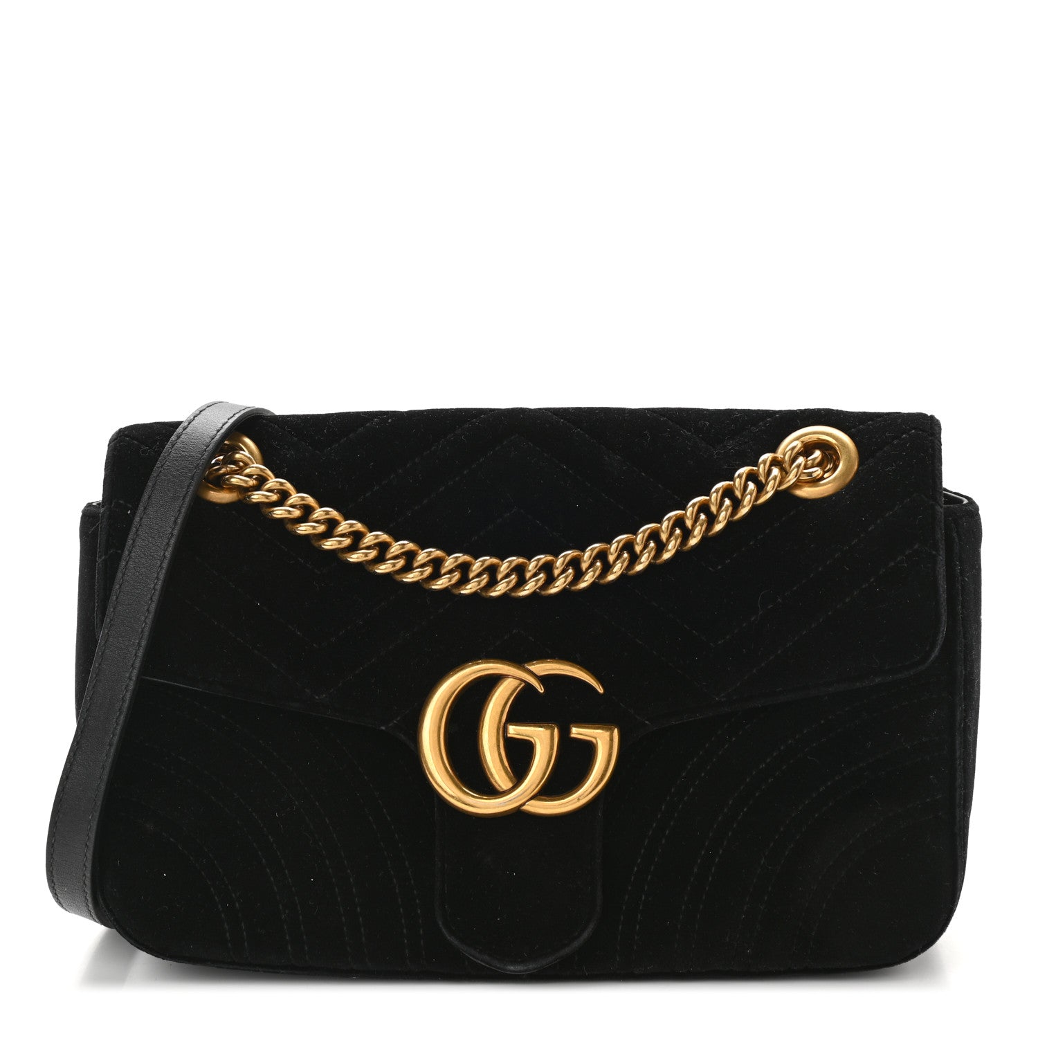 Gucci Velvet Matelasse Small GG Marmont Shoulder Bag Black 1 of 8