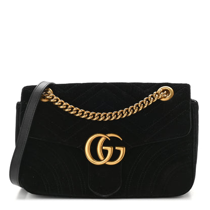 Gucci Velvet Matelasse Small GG Marmont Shoulder Bag Black 1 of 8
