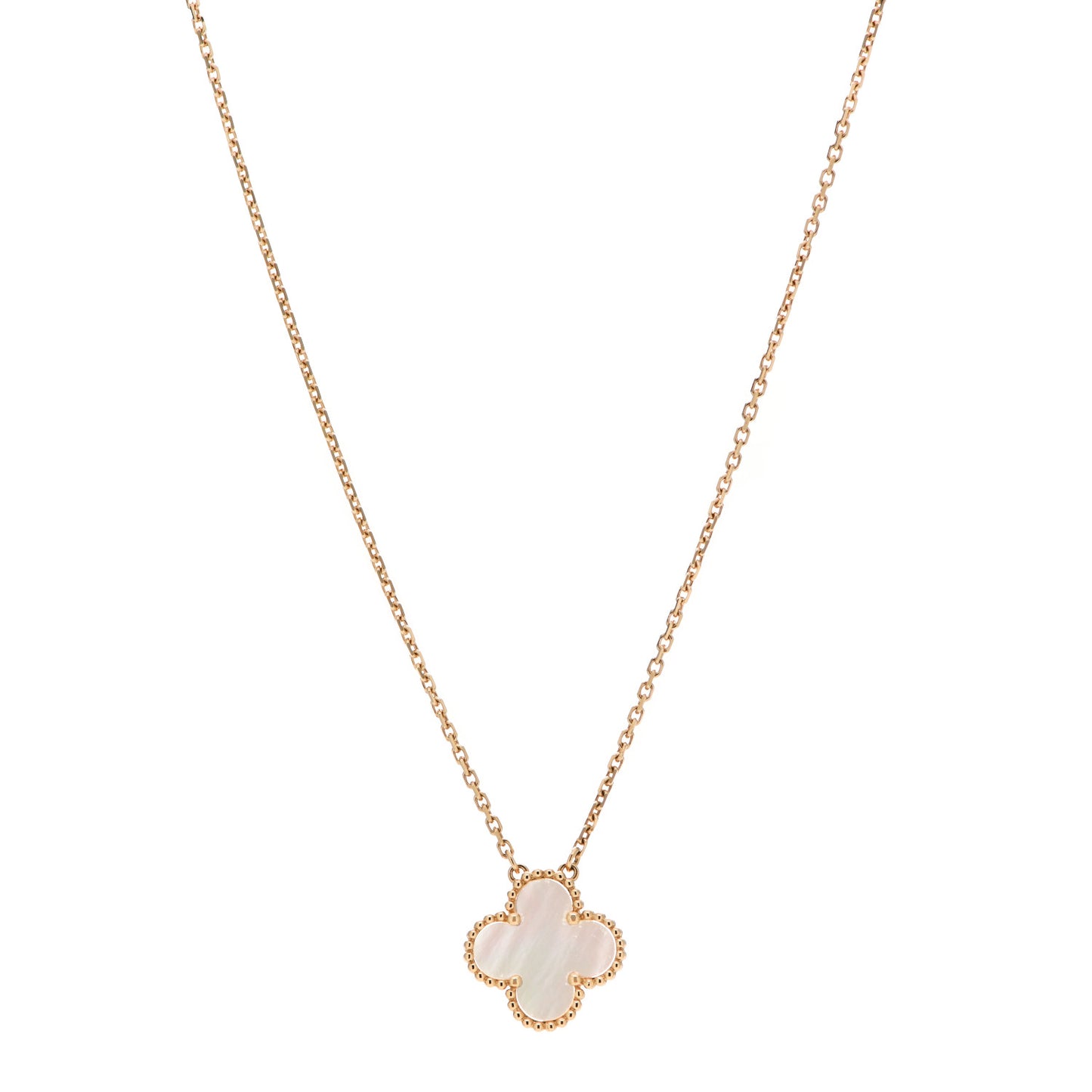 18K Yellow Gold Mother of Pearl Vintage Alhambra Pendant Necklace