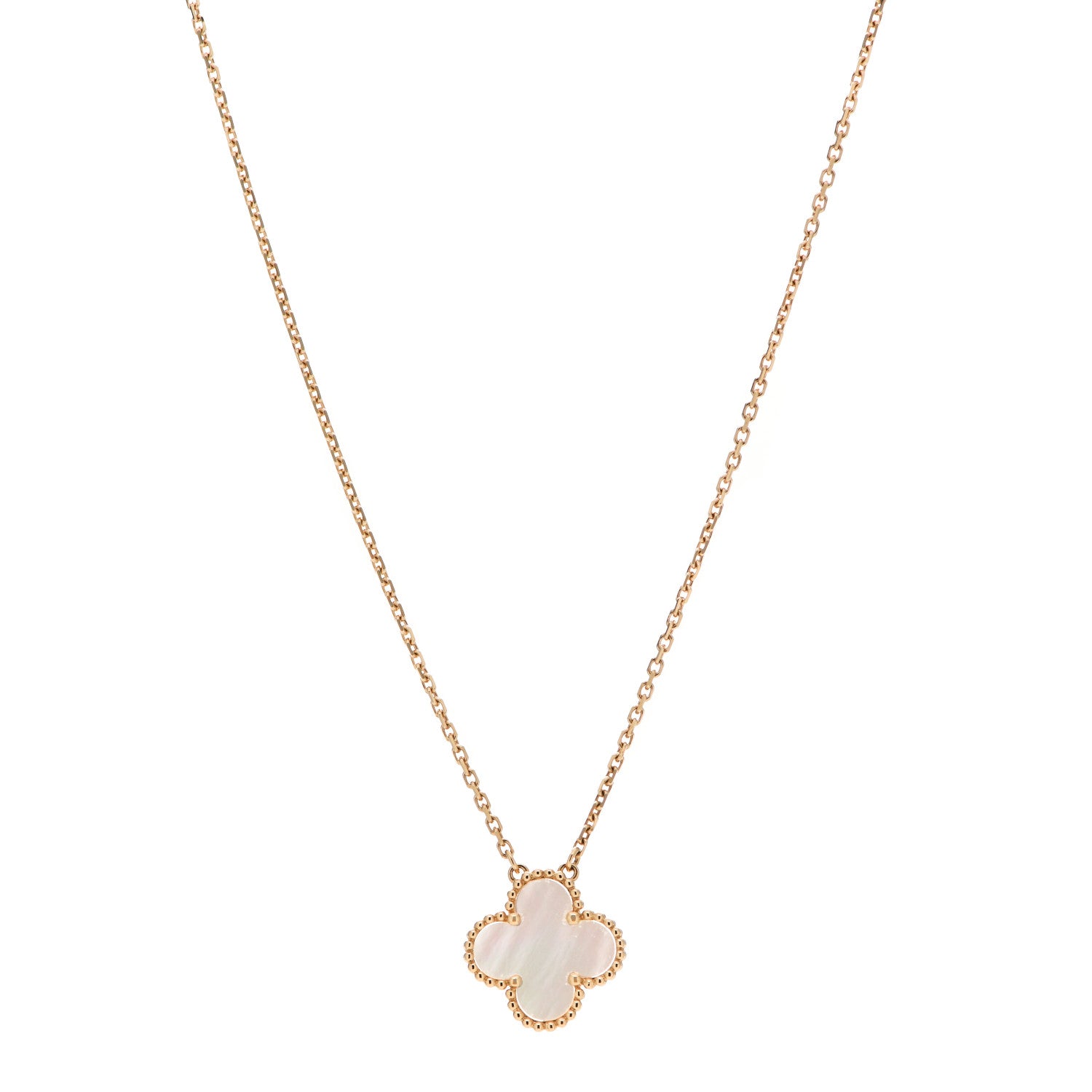 Van Cleef & Arpels 18K Yellow Gold Mother of Pearl Vintage Alhambra Pendant Necklace 1 of 6