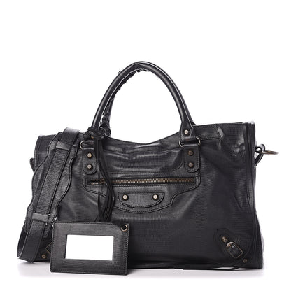 Balenciaga Agneau Lizard Embossed Classic Hardware City Black 1 of 8