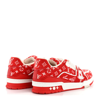 Louis Vuitton Jacquard Velvet Monogram Mens LV Trainer Sneakers 8 Red 14 of 27