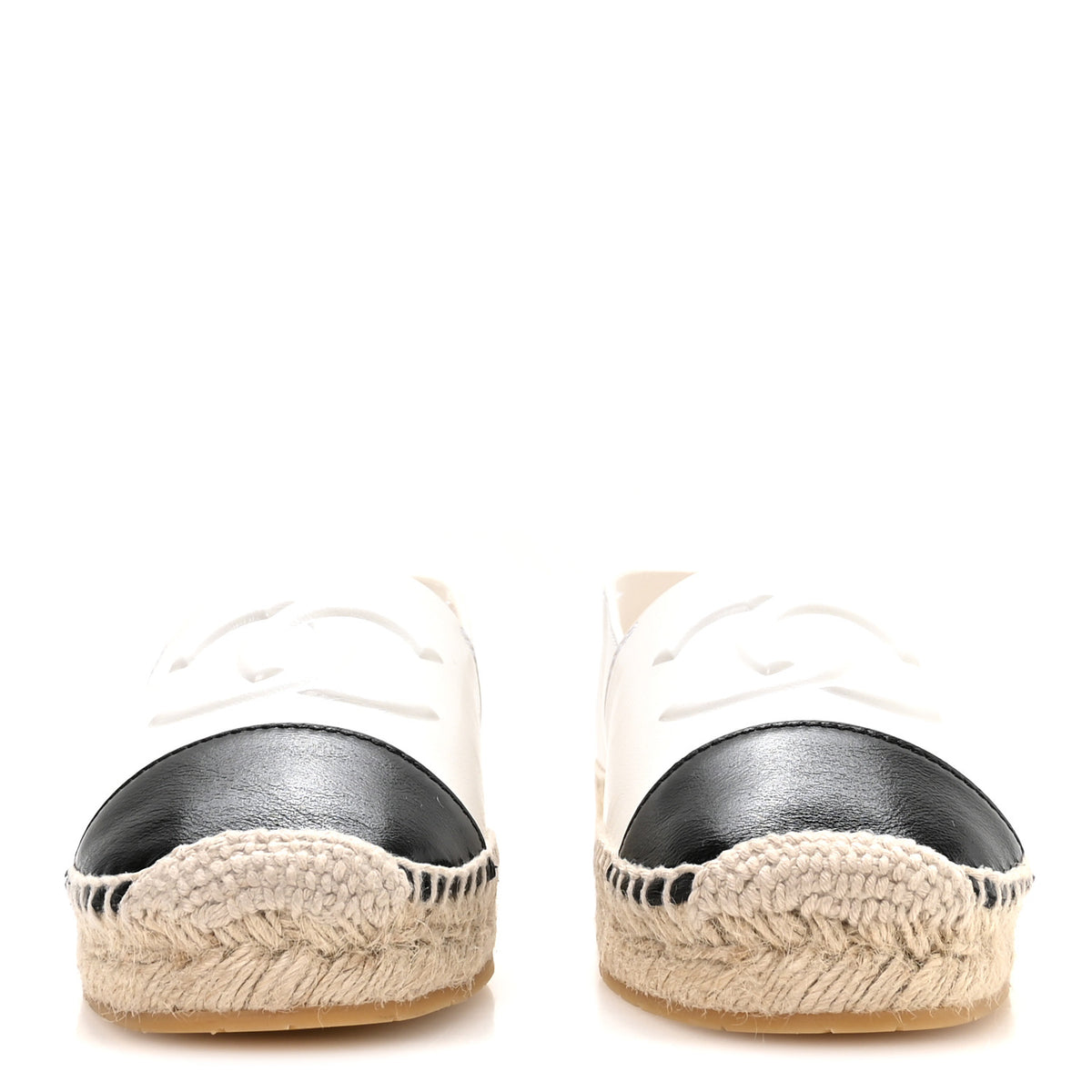 Shiny Calfskin CC Espadrilles 40 White Black